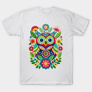 Mexican owl and flowers folk art T-Shirt